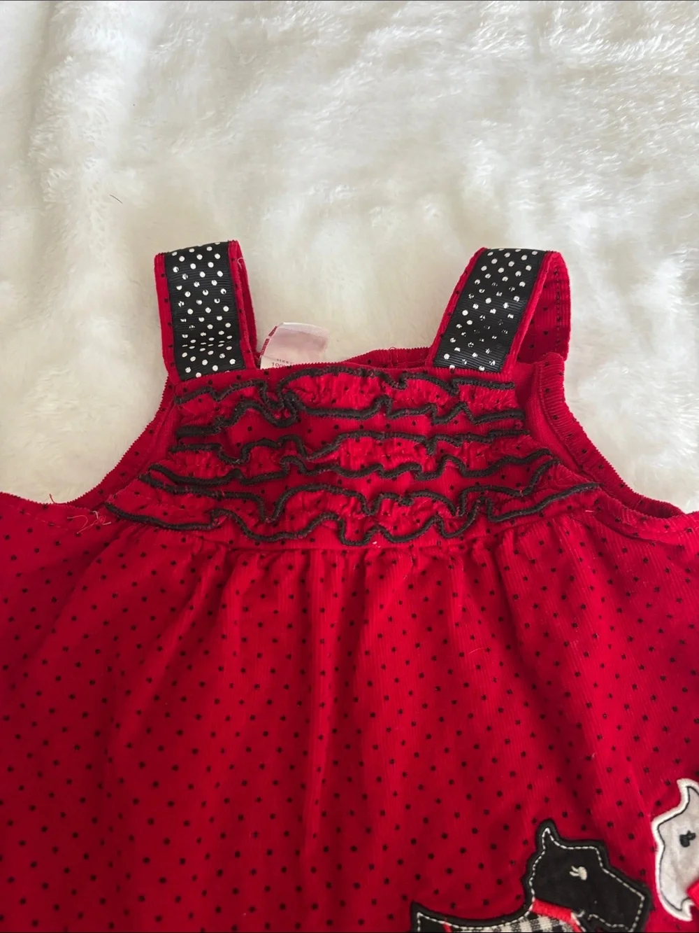 Vintage Red Polka Dot baby Dress with Scottie Dog Appliques